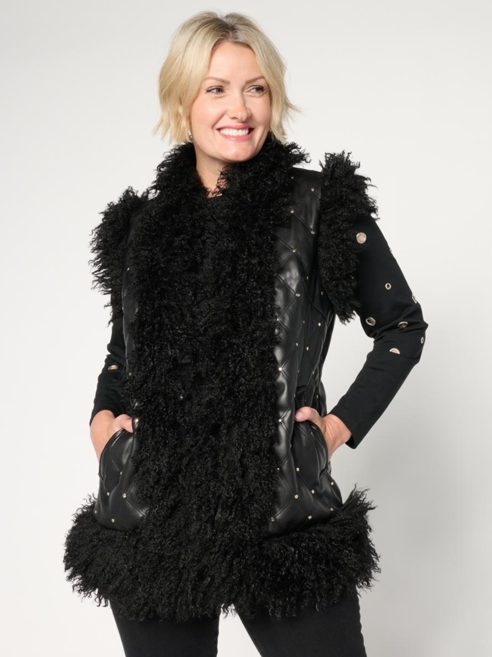 Black Quilted Faux-Shearling Vest - Women